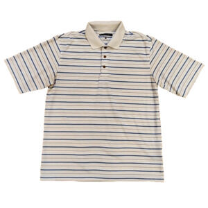 Pebble Beach White & Blue Striped Polo Golf Shirt